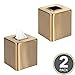 mDesign Metal Square Tissue Box Cover, Modern Facial Paper Holder - Accessories for Bathroom Vanity, Bedroom Dresser, Night Stand, Desk, Office, End Table - Unity Collection - 2 Pack - Soft Brass