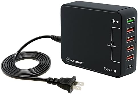 USB Charger, Kasonic Wall Station with Quick Charge 3.0 Port &amp; 4 Smart Identification USB Ports &amp; Type-C Port for Samsung Galaxy S7/S6/Edge, LG G5, iPhone, iPad &amp; More