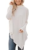 FIYOTE Women Turtleneck Long Sleeve Casual Flared Hankerchief Hem Tunic S-XXL
