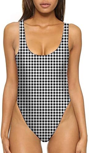 MIAIULIA Women's 80s/90s Inspired High Cut Low Back Padding One Piece Swimwear Bathing Suits