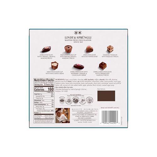 LINDT MINI PRALINES, ASSORTED CHOCOLATE CANDY PRALINES WITH PREMIUM FILLING, 3.4 OZ BOX