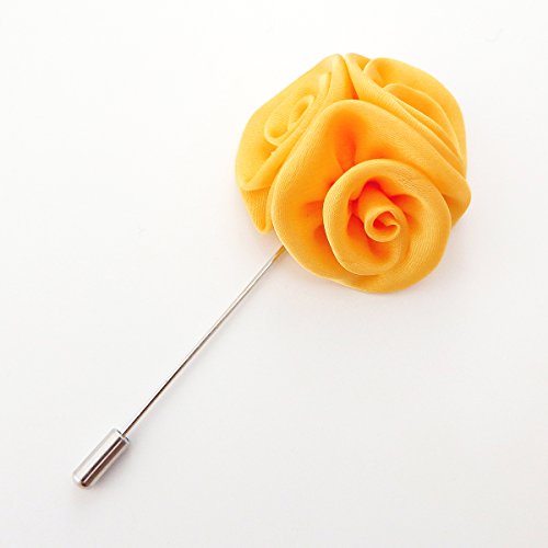 RareLove 12pcs White Lapel Pin Rose Wedding Boutonniere Set for Men Flower (Deep Yellow) - Thumbnail 2