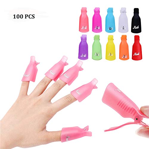 Nail Polish Remover Clips, 100 Pcs Acrylic Nail Clips Caps for Remover Cleaner Clip Caps Tool IRCHLYN (10 Colors)
