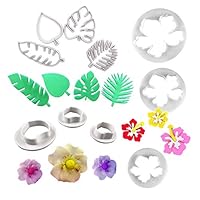 Tropical Palm Leaves Cutters- Hawaiian Flowers Fondant Cutter/Wild Rose Petals Gumpaste Cutters for Gum Paste, Sugarcraft Candy, Luau Cake Decorating