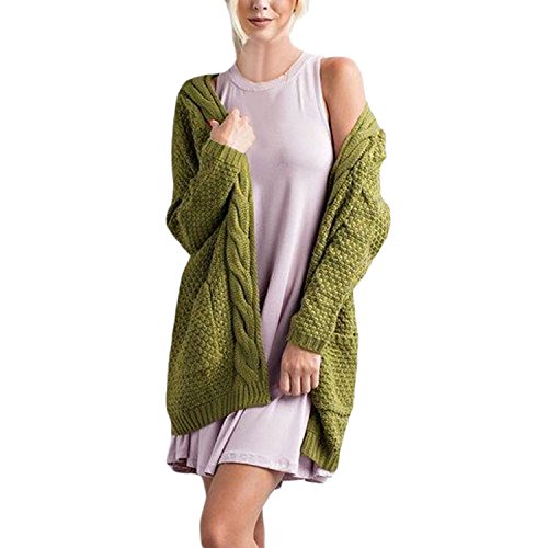 Domy Women's Long Sleeve Open Front Cardigan Sweater Cable Knit Coat with Pockets (L, Army Green) Domy Women's Long Sleeve Open Front Cardigan Sweater Cable Knit Coat with Pockets (L, Army Green)