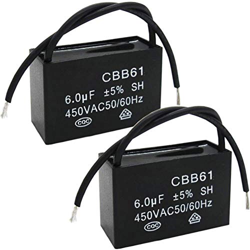 Twidec/2Pcs 450V AC 50/60Hz Run Capacitor 2-Wire Metallized Polypropylene Film Capacitors for Ceiling Fan Motor Start Run 6uf CBB61-6: Industrial & Scientific