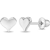In Season Jewelry Classic Heart Kids Earrings - 925 Sterling Silver Hypoallergenic Earrings for Girls with Secure Screw Backs - Safe & Comfortable for Toddlers, Kids & Little Girls