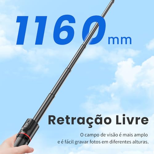 H'MASTON Tripe para Celular Pau de Selfie com Iluminação Bastao de Selfie com Controle Remoto Bluetooth e Duplo Luz LED Ajustável ZP-13 (PRETO)