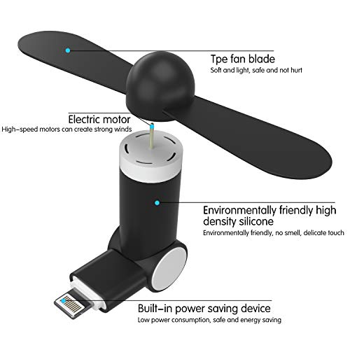 iUKUS Mini Phone Fan, [180 Rotating] Portable Mini Cooler Mobile Phone Fan Compatible with iPhone XS/XR/X/8/8+/7/7+/6, iPad, iPod (Black) - Thumbnail 4