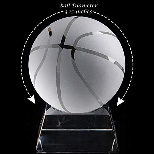 Matashi Crystal Paperweight for Desk with Etched Basketball Ornament with Lighted Trapezoid Base Gift for Kids Students Teachers Classmate Birthday Thanksgiving