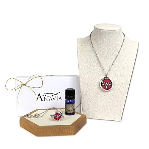 Anavia Dragonfly Aromatherapy Necklace and Slider Bracelet with Lemongrass Essential Oil Gift Set with Gift Box