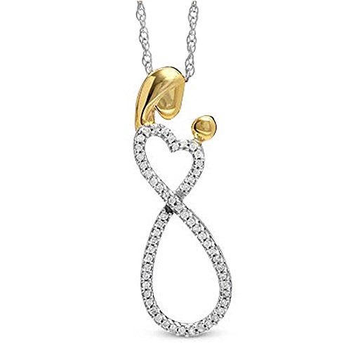 0.10 Carat (ctw) Sterling Silver Round Diamond Mothers day Special Mom Child Ladies Pendant 1/10 CT