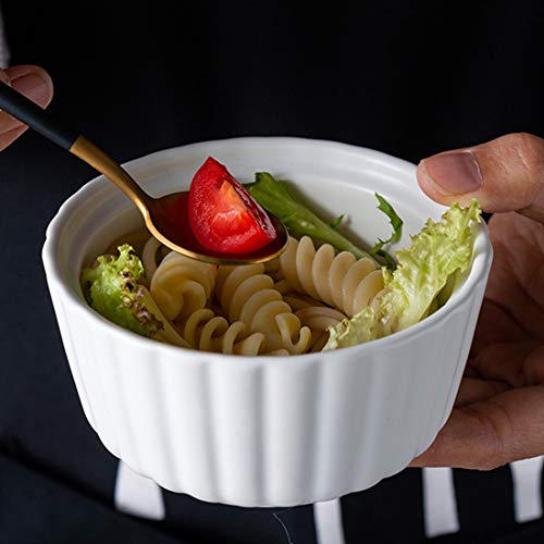 BonNoces 5 Ounce Porcelain Ramekins/Souffle Dishes - Elegant Matte Color Baking Cup for Pudding, Ice Cream and Creme Brulee - Set of 6 (White)