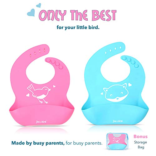 Fox and Bird Cute Silicone Feeding Bibs (2 pack), Baby & Toddler (Pink/Blue) - Thumbnail 4