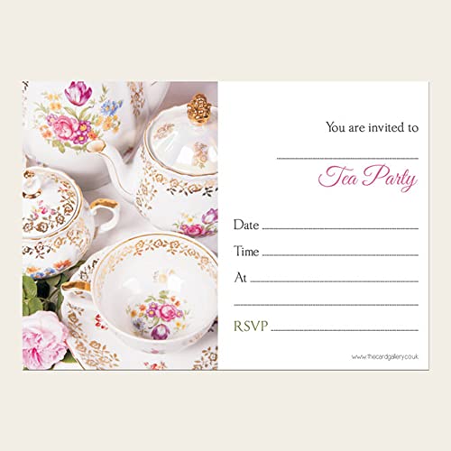 Dotty about Paper Tea Party Invitations - Vintage China - Pack of 10. Celebration, Birthday, Family, Friends, Floral, Watercolours, Wide Range of Ages. Envelopes Included. (710)