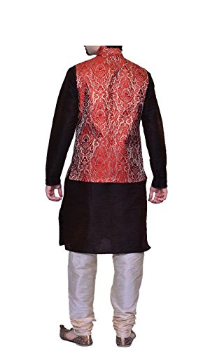 inyour men's silk maroon gold waiscoat,brown kurta,gold pajama set_inyour-tr3135wcp