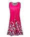 Women's Summer Casual Loose Mini Dress Print Pleated Sleeveless Sundress A-Line Beach Dresses (Rose Red, Large)