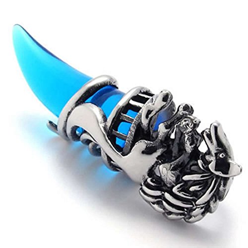 AnaZoz Stainless Steel Blue Silver Mens Pendant Necklace Wolf Tribal 18-26