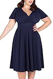 Nemidor Women's V-neckline Stretchy Casual Midi Plus Size Bridesmaid Dress (16W, Blue)
