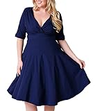 Nemidor Women's Vintage 1950s Style Sleeved Plus Size Swing Dress