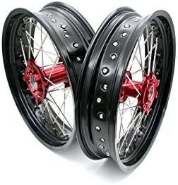 KKE HONDA 3.5×17/4.25×17 SUPERMOTO MOTARD WHEELS SET CRF250R 04-13 CRF450R 02-12 CR125R CR250R 2000-2007 RED HUB BLACK RIM