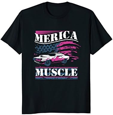 Mens The Muscle Cars Vintage Classic American Flag T Shirt 2XL Black