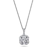 BERRICLE Sterling Silver Halo Art Deco Wedding Pendant Necklace for Women, Cubic Zirconia CZ