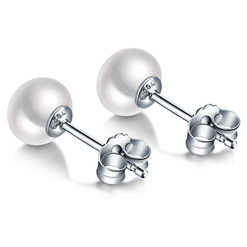 Sinya Button Freshwater Cultured 5-5.5mm Cute Pearl Stud Earrings in 925 Sterling Silver Jewelry Gift Idea to Girls
