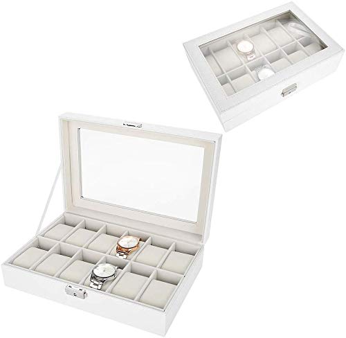 12 Grids Caja de Almacenamiento de Relojes Blanco, Estuche de Joyeria