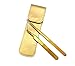 yueton 2pcs Gold Color Coated Stainless Steel Straight and Curved Head Tweezers with Leather Case for Eyelash Extension