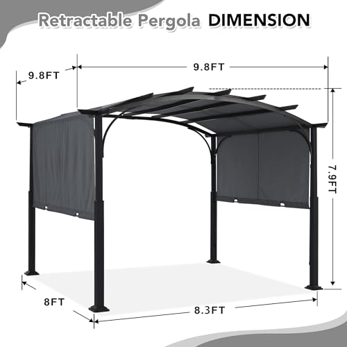 MASTERCANOPY 10x10 ft Heavy Duty Pergola with Sun Shade Canopy, Dark Grey image 18