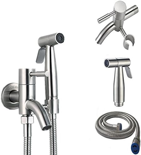 304 Stainless Steel Handheld Bidet Sprayer Kit with Hose 2 in 1 Faucet Outlet for Toilet Cloth Diaper (Faucet Valve)