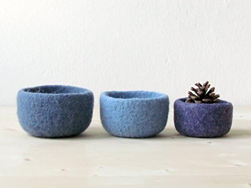 3 Felted wool bowls - Nesting bowls - Felted bowl - Organic eco-friendly - ombré blue - minimalist decor