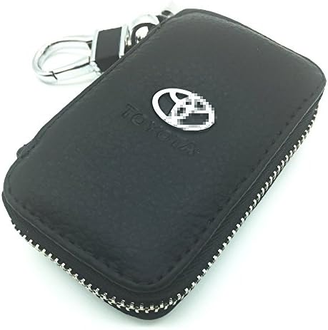 Car Key Chain Holder SHANG MEDING Black Premium Leather Zipper Case Remote Wallet Bag Cover Toyota