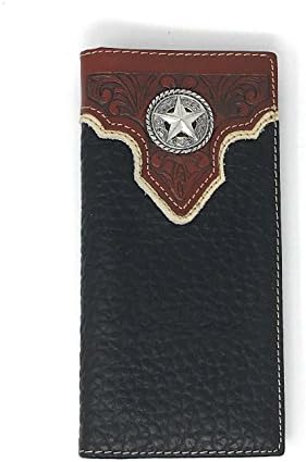 Genuine Leather Texas Star Concho Bifold Long Wallet Checkbook in Black (Black)