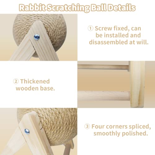 Fhiny Rabbit Scratch Toy, Natural Solid Wood Sisal Scratching Ball for