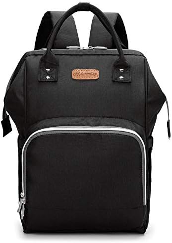 Diaper Bag Backpack | Waterproof Maternity Baby Nappy Bag | with Changing Pad, Stroller Straps & USB Charging Port, Black