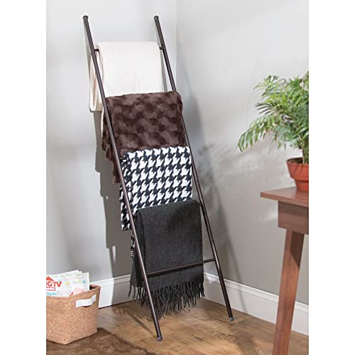 mDesign Metal Leaning Towel Ladder for Bathroom Decorative, Modern Bath Towel Ladder Rack