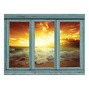 Wall26 - Golden Sunset Through The Clouds as Waves Crash onto a Tropical Beach - Wall Mural, Removable Sticker, Home Decor - 24x32 inches