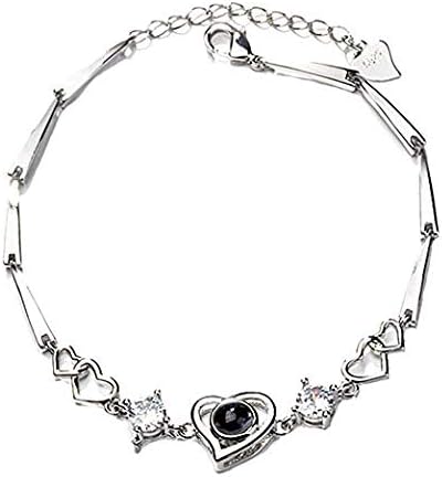 i Love You Bracelet 100 Languages/Women's Bracelet 100 Languages I Love You Best Gift for Lover Valentine's Day Gifts Heart (Silver)