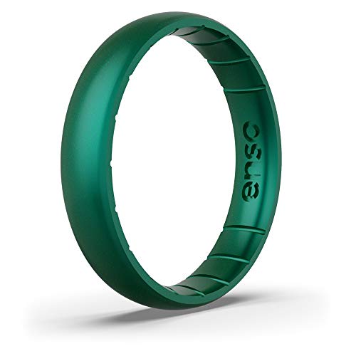 Enso Rings Anillo fino de silicona con piedra natal - Banda de compromiso de boda unisex - Cómoda banda transpirable - 4.3 mm de ancho, 1.75 mm de espesor