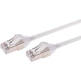 Monoprice Cat6A 25ft White Component Level Patch Cable Double Shielded (S/FTP) 30AWG 10G CM Pure Bare Copper Snagless RJ45 SlimRun Series Ethernet Cable