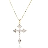 RIZILIA 18K Yellow Gold Plated Women's Cross Necklace, Round Cut CZ [Multiple Colors Available] Cross Pendant Necklace for Women, Trendy Jewelry Gift for Women
