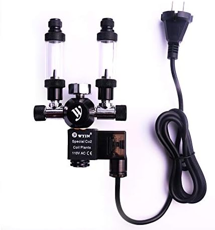 CO2 Aquarium Regulator Double Outlet with Single Mini Pressure Gauge, Bubble Counter and Check Valve, 110V Solenoid Valve Fits Standard US Painball Easy to Adjust CO2 Level Comes w/Tools