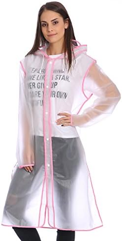 Show Lo Raincoat Ponchos for Adults, Durable Translucent Rain Cape, Outdoor Accessory for Travel, Picnic, Camping, Portable Rain Wear with Hat Hood Unisex Men Women (Pink, L)