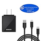 GOOLOO Travel Charging Set-Portable USB Wall Home Charger Switching Power Adapter and 2 in 1 Type C Micro USB Nylon Braided Cable for Apple Macbook, ChromeBook Pixel, Tablet With UL Certification