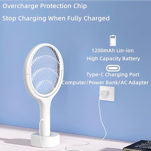 Beauenty Electric Fly Swatter,3500V Rotating Head Rechargeable Fly Swatter with Telescopic Extension,1200mAh Fly Trap Mosquito Zapper with Base and Wall Mount for Mosquitos,Gnats,Moths,Fruit Flies
