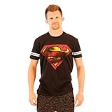 Superman Distressed Logo With Striped Sleeves Black Adult T-shirt Tee