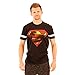 Superman Distressed Logo With Striped Sleeves Black Adult T-shirt Tee