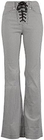 Glam and Gloria Womens Black and White Plaid Gingham High Waist Bell Bottom Flared Pants – Size Large